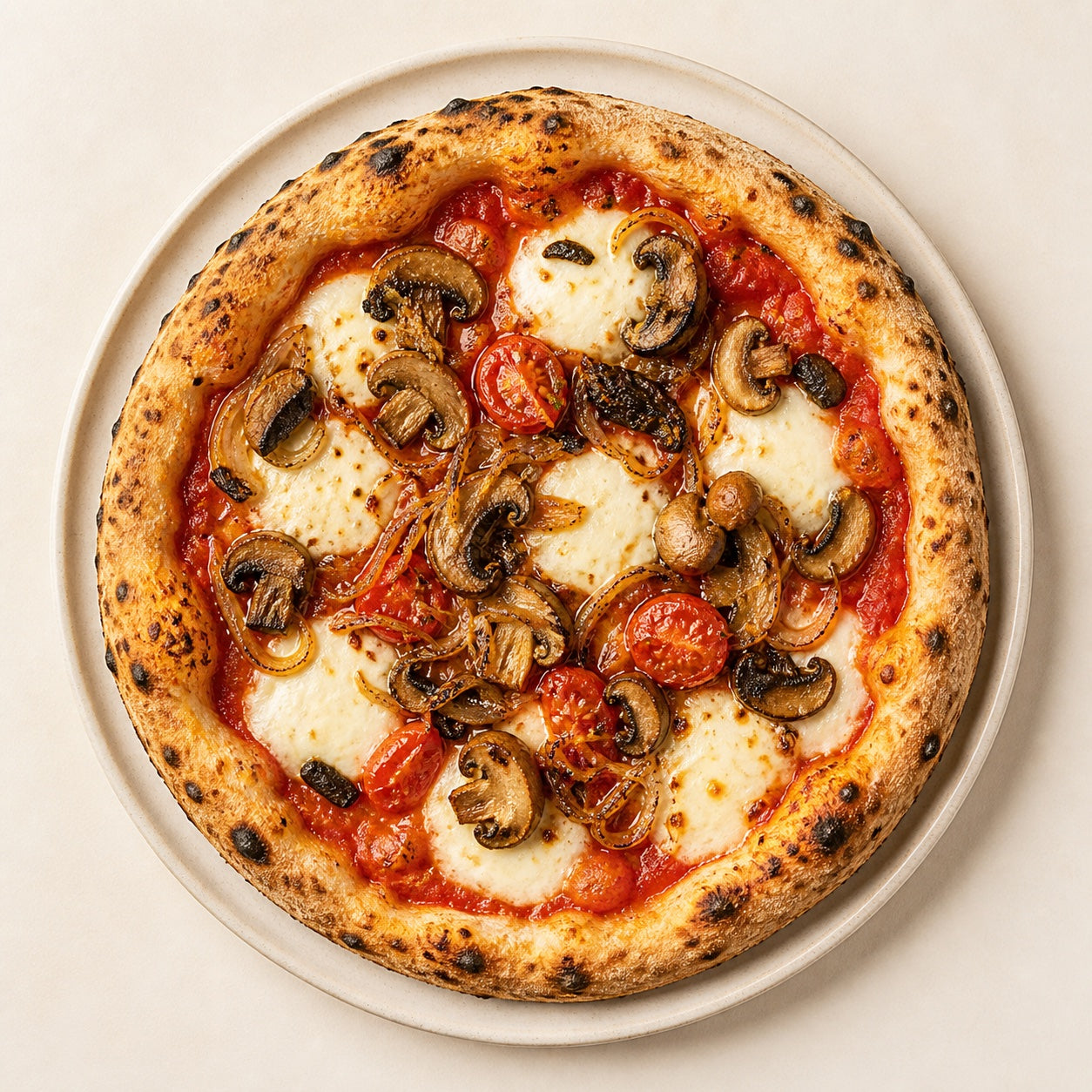 Moodang caramelized onion and fungi pizza